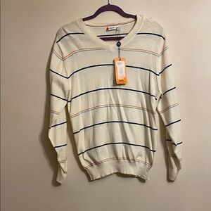Ellesse Cream V-Neck Sweater with Black and Orange Stripes